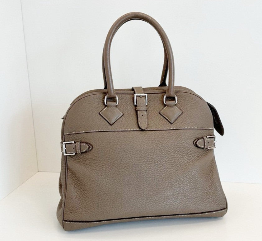Hermes Atlas35 Top Handle Bag Gray Silver Used Women Classic Fashion