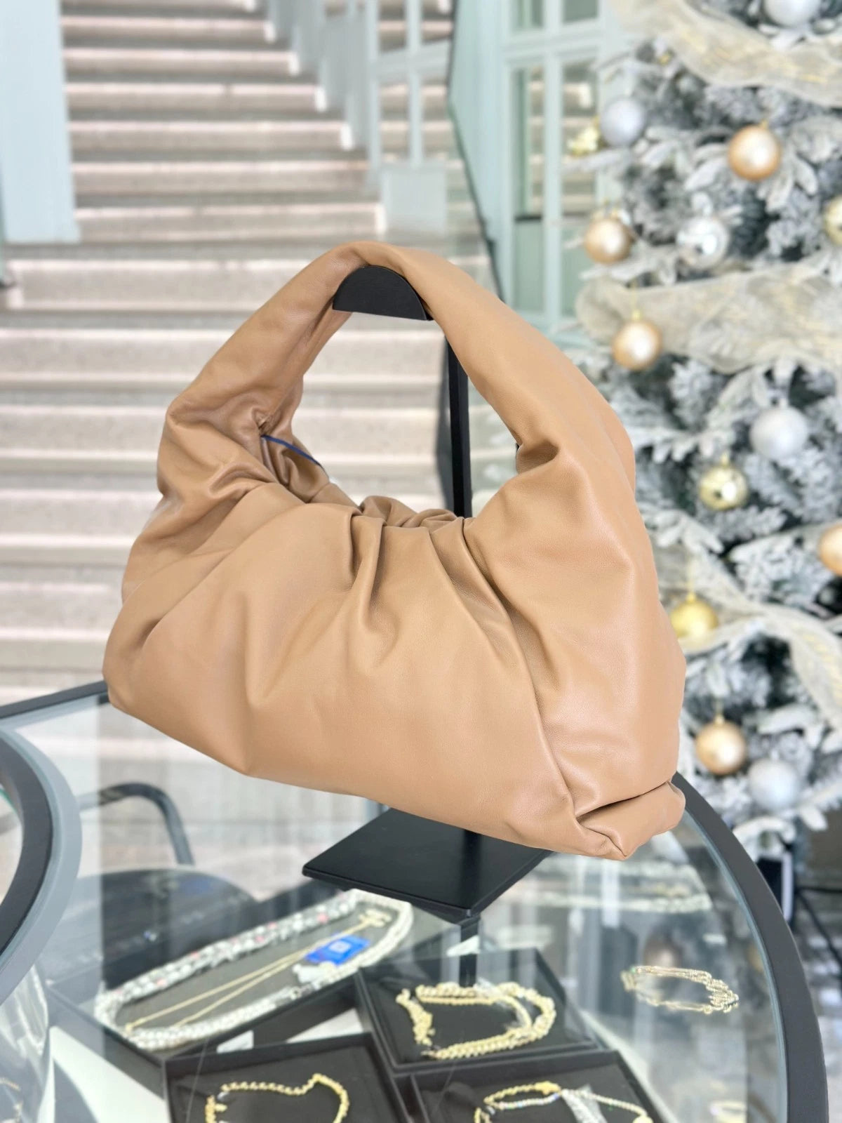 Bottega Venata The Pouch GM Calfskin Shoulder Bag Top Handle Bag Women S