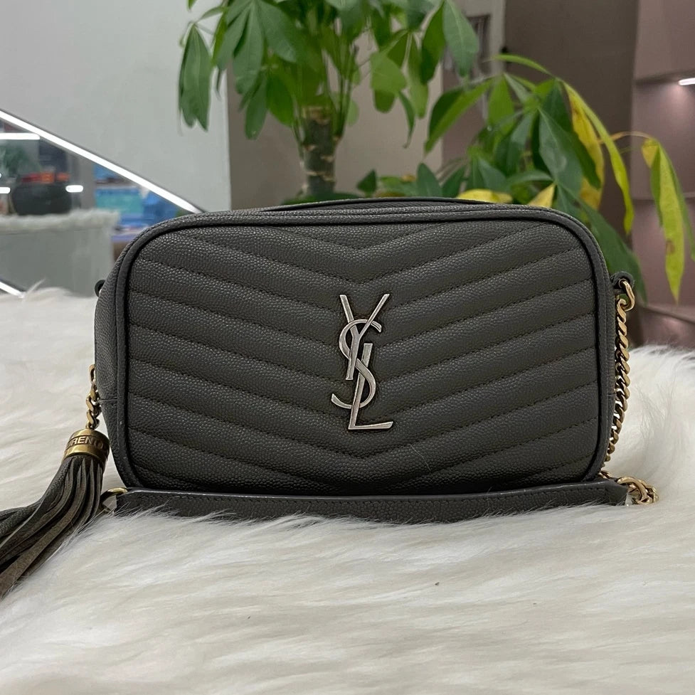Saint Laurent Camera Bag Chain Strap Crossbody Green Gold Classic Women
