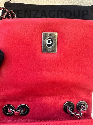Chanel Red Silver Quilted Chain Shoulder Bag Mini Classic Women