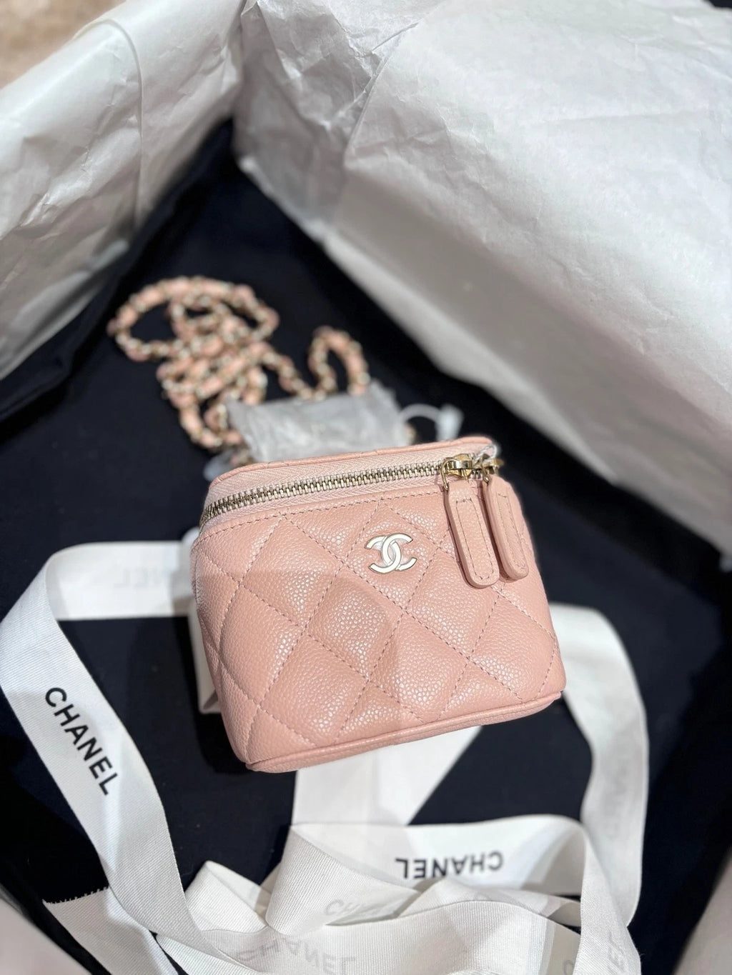 CHANEL Sakura Pink Leather Mini Box Bag For Women