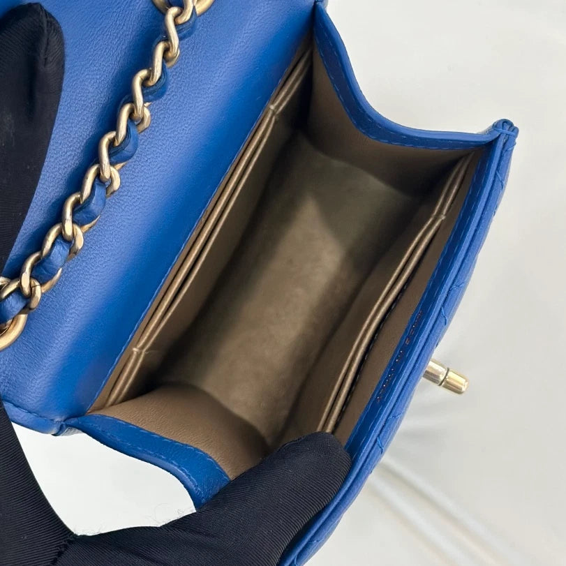 Chanel Lambskin Phone Bag Shoulder Crossbody Bag Blue Gold Hardware Women S