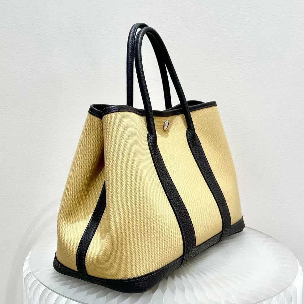 Hermes Garden Party30 Tote Top Handle Bag Yellow Silver Women Classic