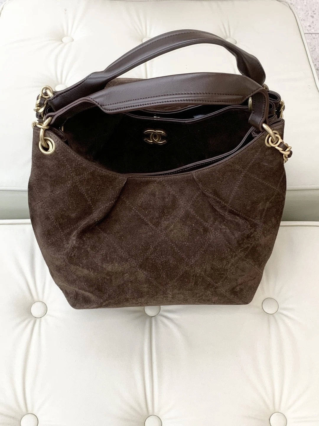 Chanel Suede Hobo Chain Shoulder Bag Brown Gold Hardware Women S