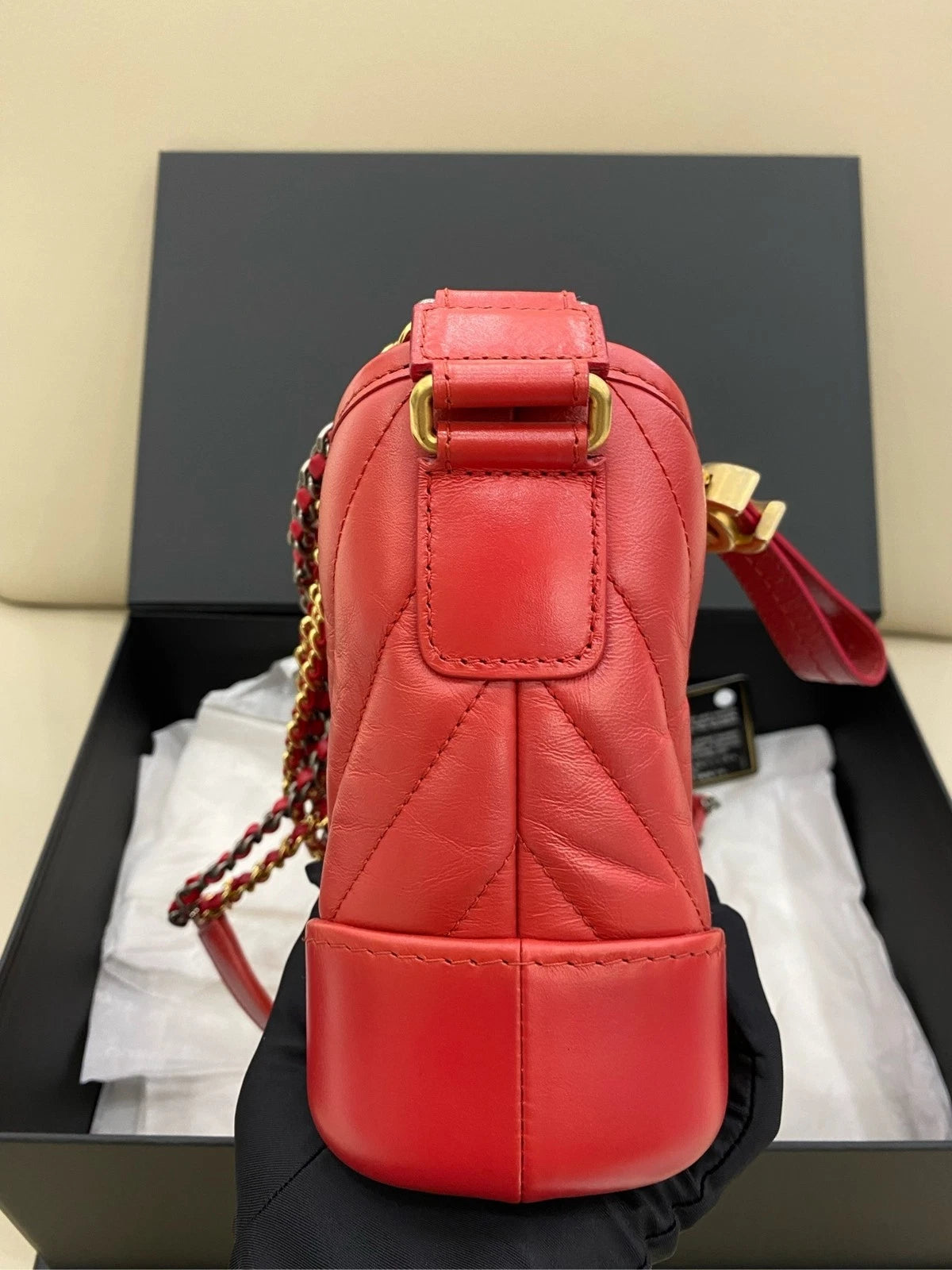 CHANEL Women Small Gabrielle V Pattern Red Crossbody Shoulder Bag