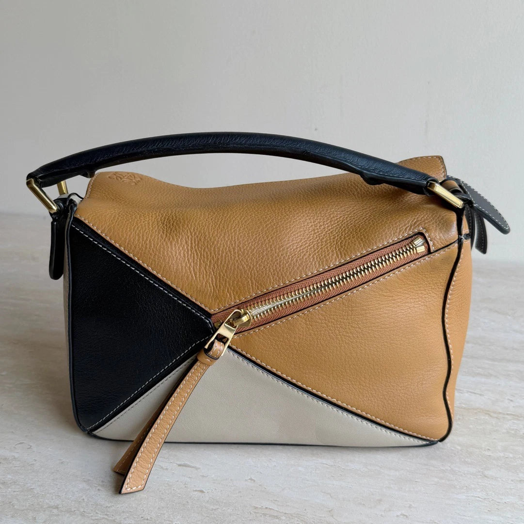Loewe Puzzle PM 2Way Handbag Crossbody in Brown Leather Gold Hardware