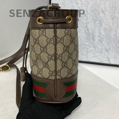 Gucci Ophidia Mini Bucket Bag Brown GG Supreme Crossbody Shoulder Bag