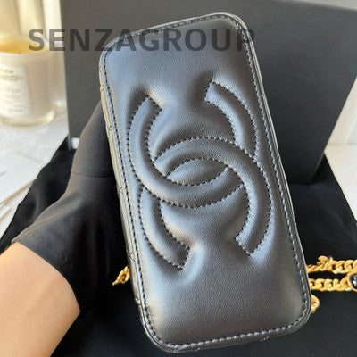 Chanel Black Gold Quilted Cosmetic Chain Shoulder Bag Classic Fashion