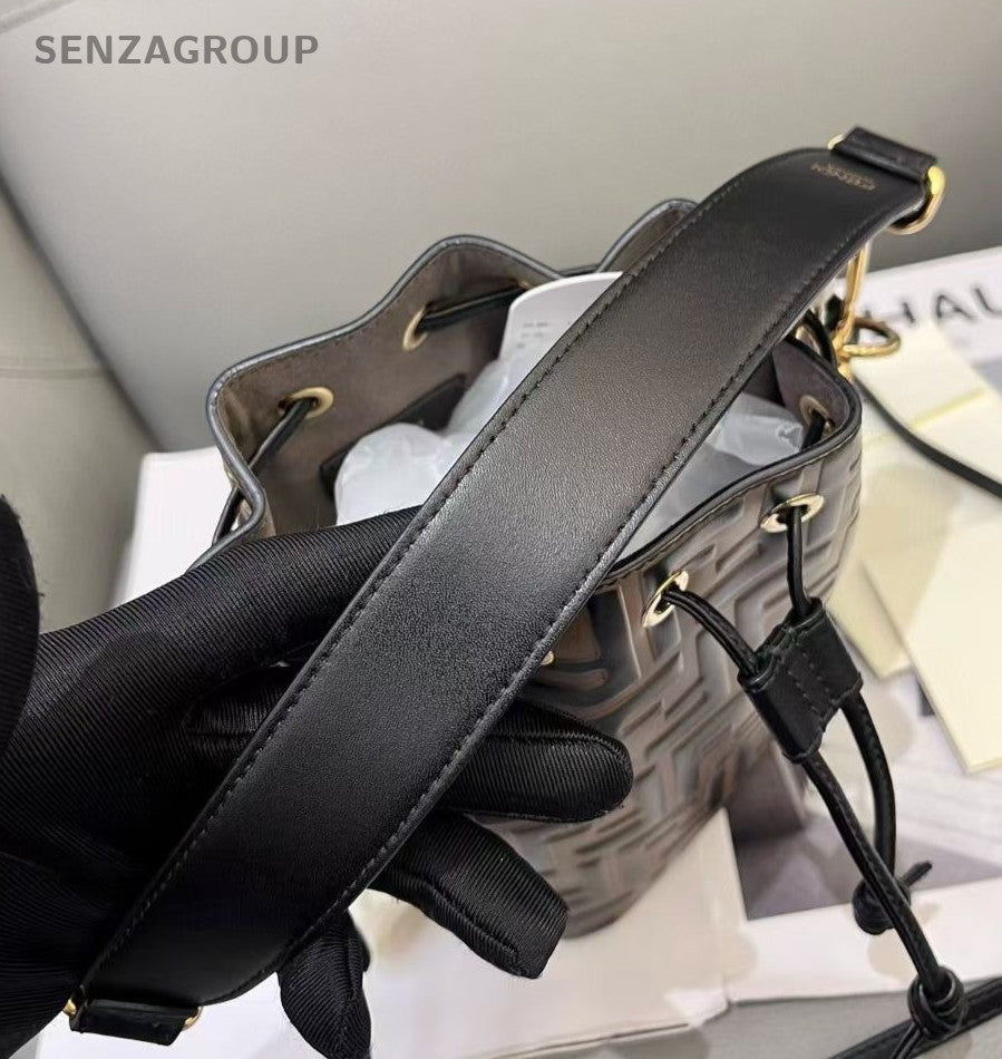 FENDI Mon Tresor Leather Monogram Mini Bucket Bag Shoulder Bag Women Brown