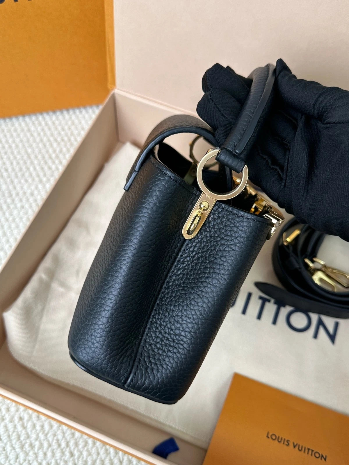 Louis Vuitton Black Gold Capucines Mini Crossbody For Women