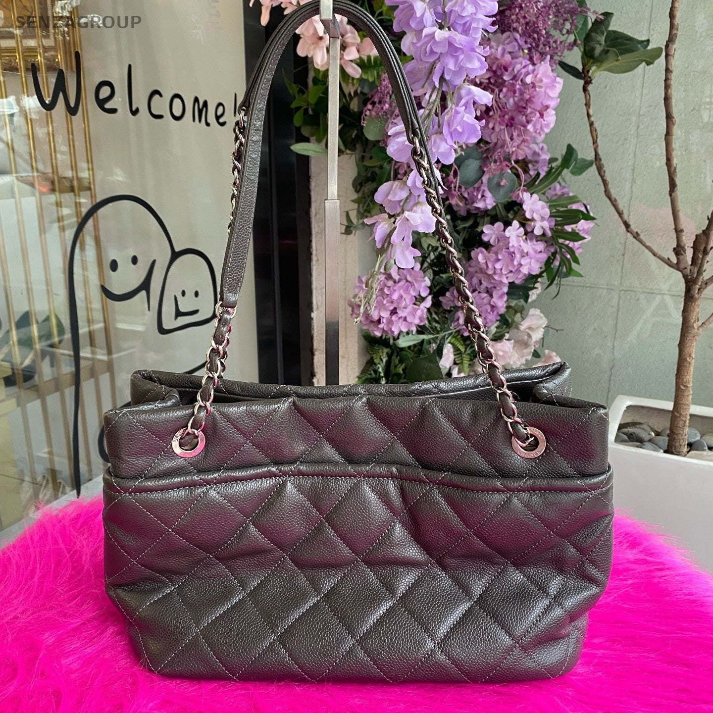 CHANEL CC tote Chain Calfskin Shoulder bag Women Black Silver Handbag