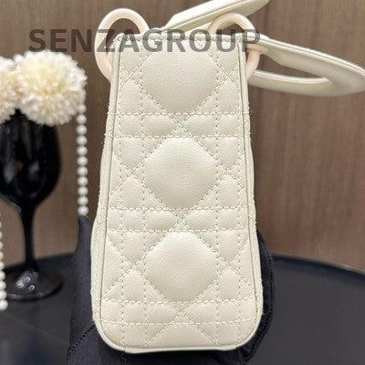 Dior Lady Dior Cannage Quilted Chain Shoulder Bag White Classic Women