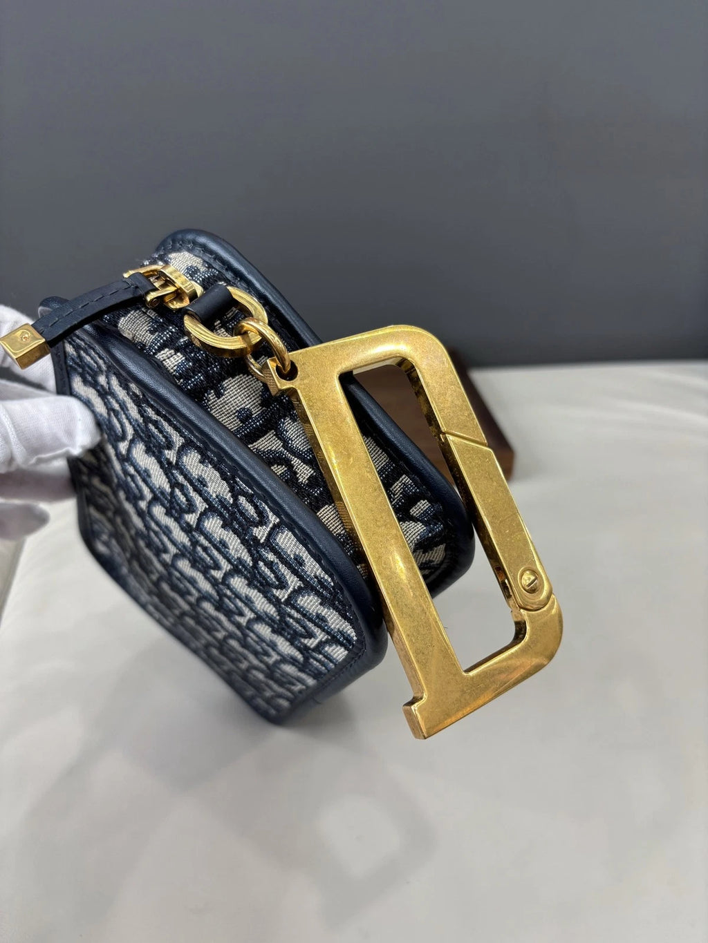 Christian Dior Monogram Blue Shoulder Crossbody Bag Gold Hardware Women
