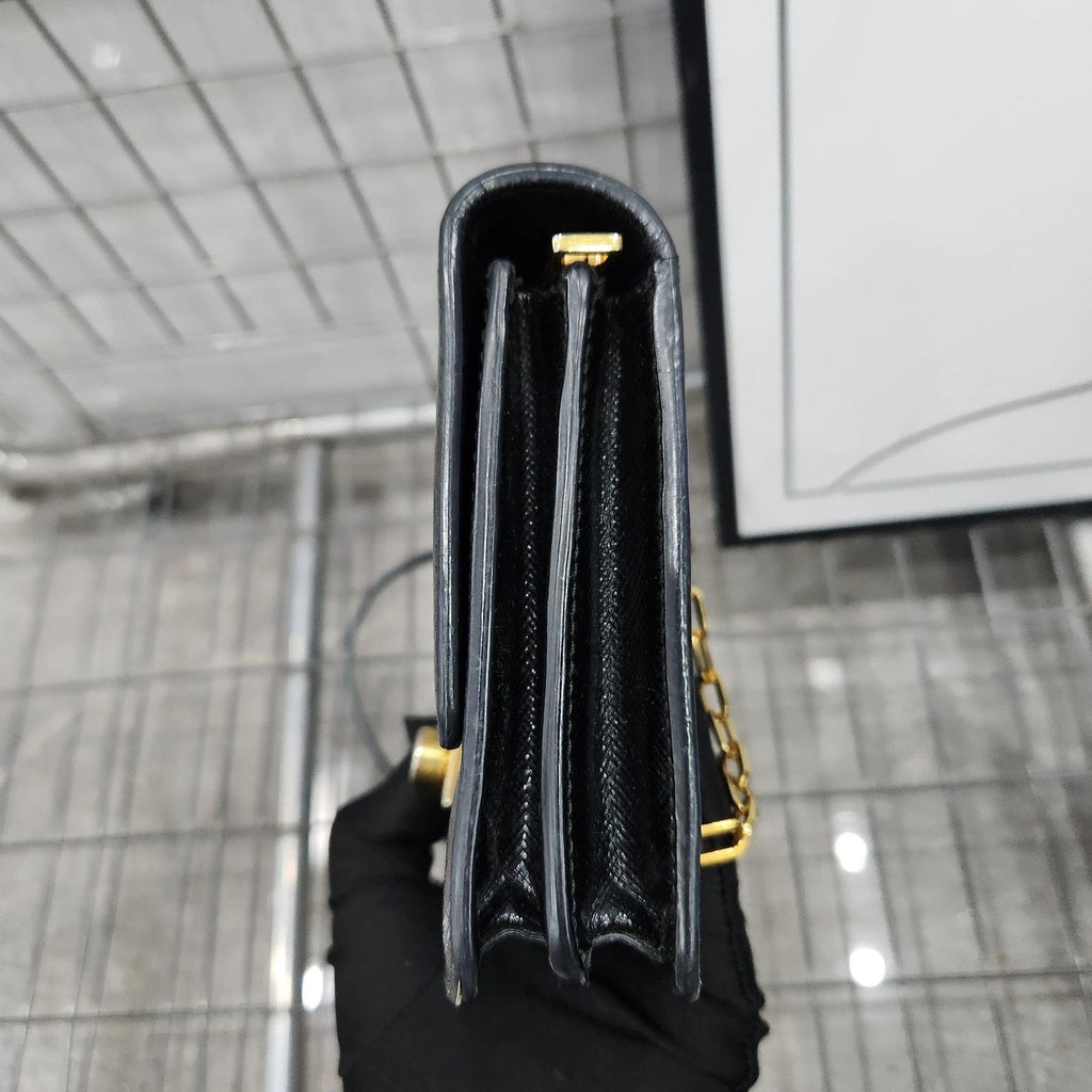 PRADA Black Gold Crossbody Shoulder Bag For Women