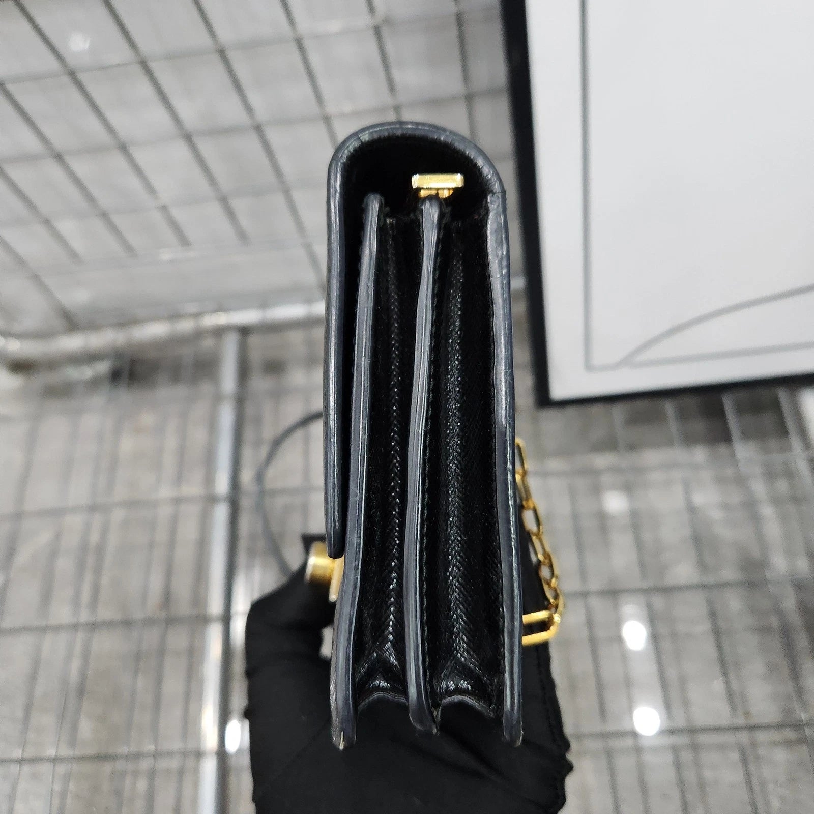 PRADA Black Gold Crossbody Shoulder Bag For Women