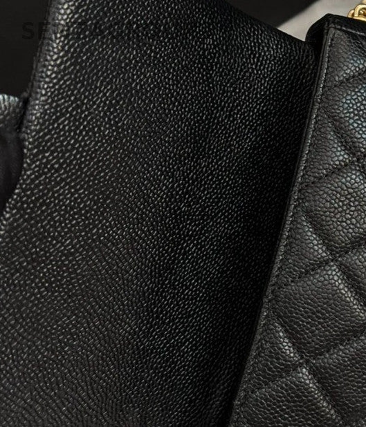 Chanel Classic 21k Chain Shoulder Bag Black Gold Women Diamond Pattern