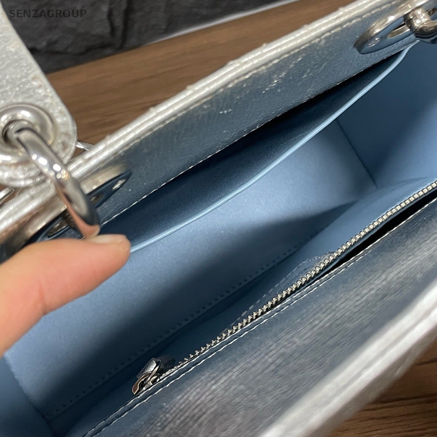 Christian Dior Lady Dior Calfskin Top Handle Bag Crossbody Silver Women Classic