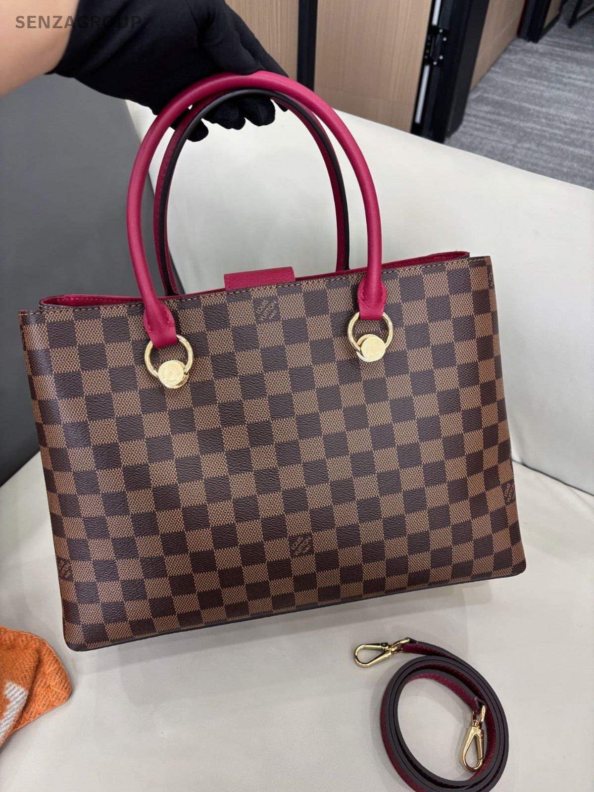 Louis Vuitton Riverside Damier Ebene Top Handle 2way Shoulder Handbag Brown Wome