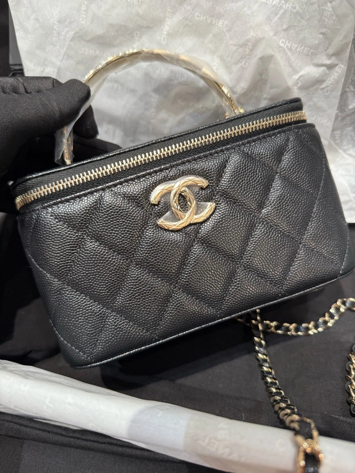 New Chanel Coco Crush Black Gold Calfskin Crossbody Bag For Women