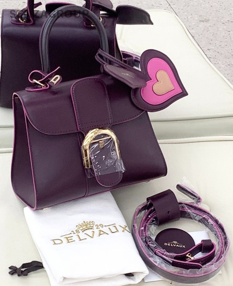 Delvaux Brilliant Calfskin Top Handle Shoulder Crossbody Bag Purple Women