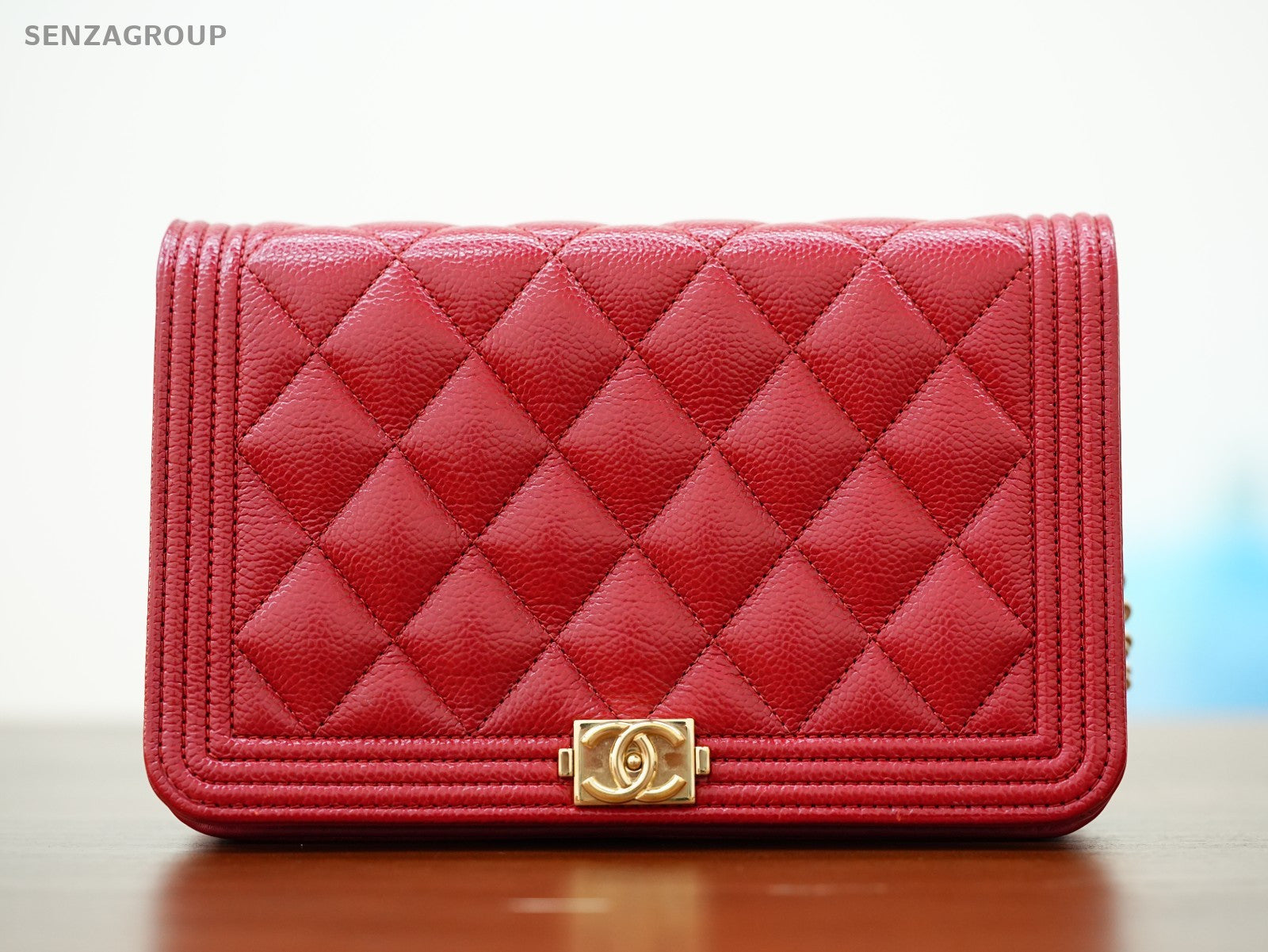 CHANEL Woc Diamond pattern Calfskin Chain Shoulder bag Women Red Gold