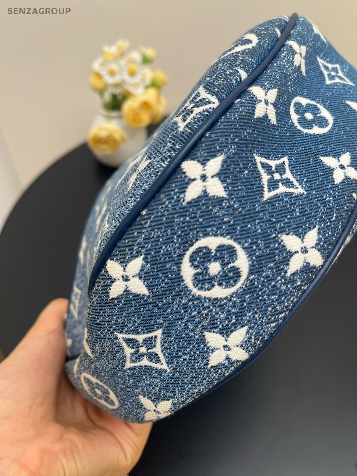 Louis Vuitton Denim Monogram Chain Shoulder Bag Blue Gold Women