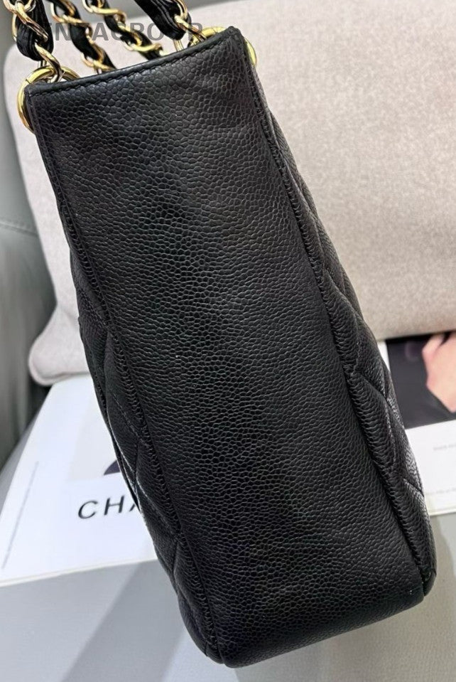 Chanel PST Chain Shoulder Bag Black Gold Used Women Classic Diamond Designer