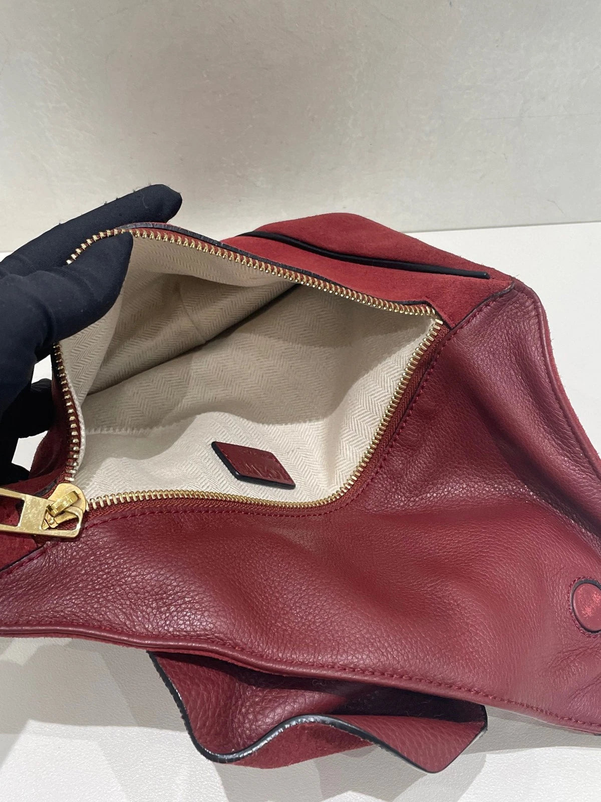 Loewe Leather Red Brown Bow Triangle Clutch For Women