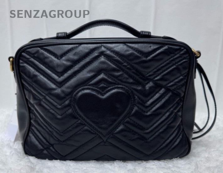 Gucci Marmont 2Way Shoulder Bag Crossbody Black Gold Women Classic Fashion