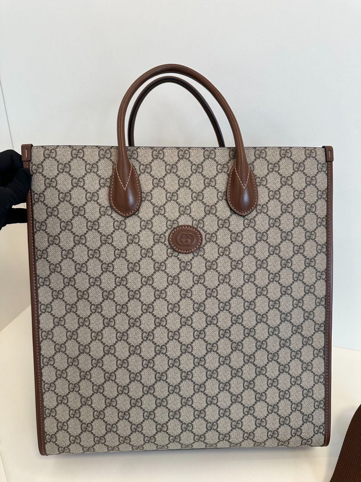 Gucci Retro Tote GM Top Handle Bag Crossbody Brown Gold Used Women Classic