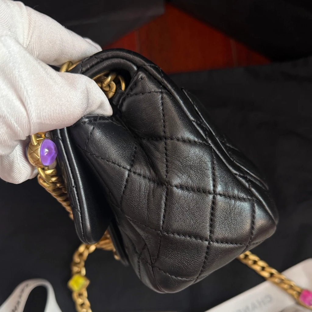 Chanel Classic Flap Colored Jewel Chain Shoulder Crossbody Black Fashion Women