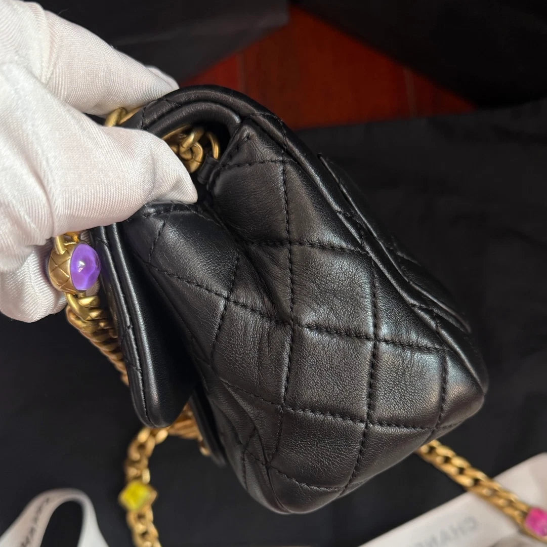 Chanel Classic Flap Colored Jewel Chain Shoulder Crossbody Black Fashion Women