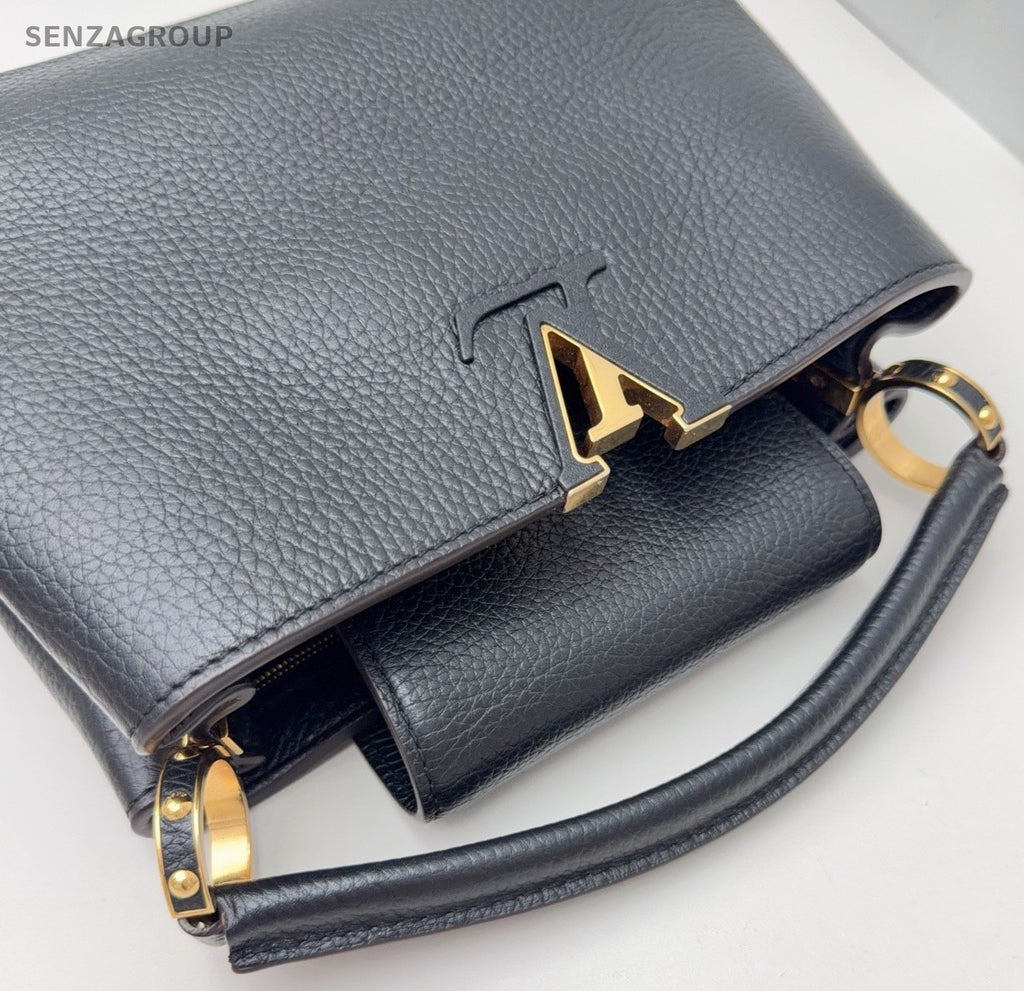 Louis Vuitton Capucines BB Calfskin Top Handle Bag Crossbody Black Gold Women