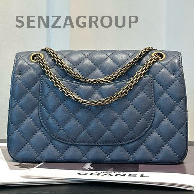 Chanel 2.55 Medium Blue Gold Chain Shoulder Bag Calfskin Classic Quilted