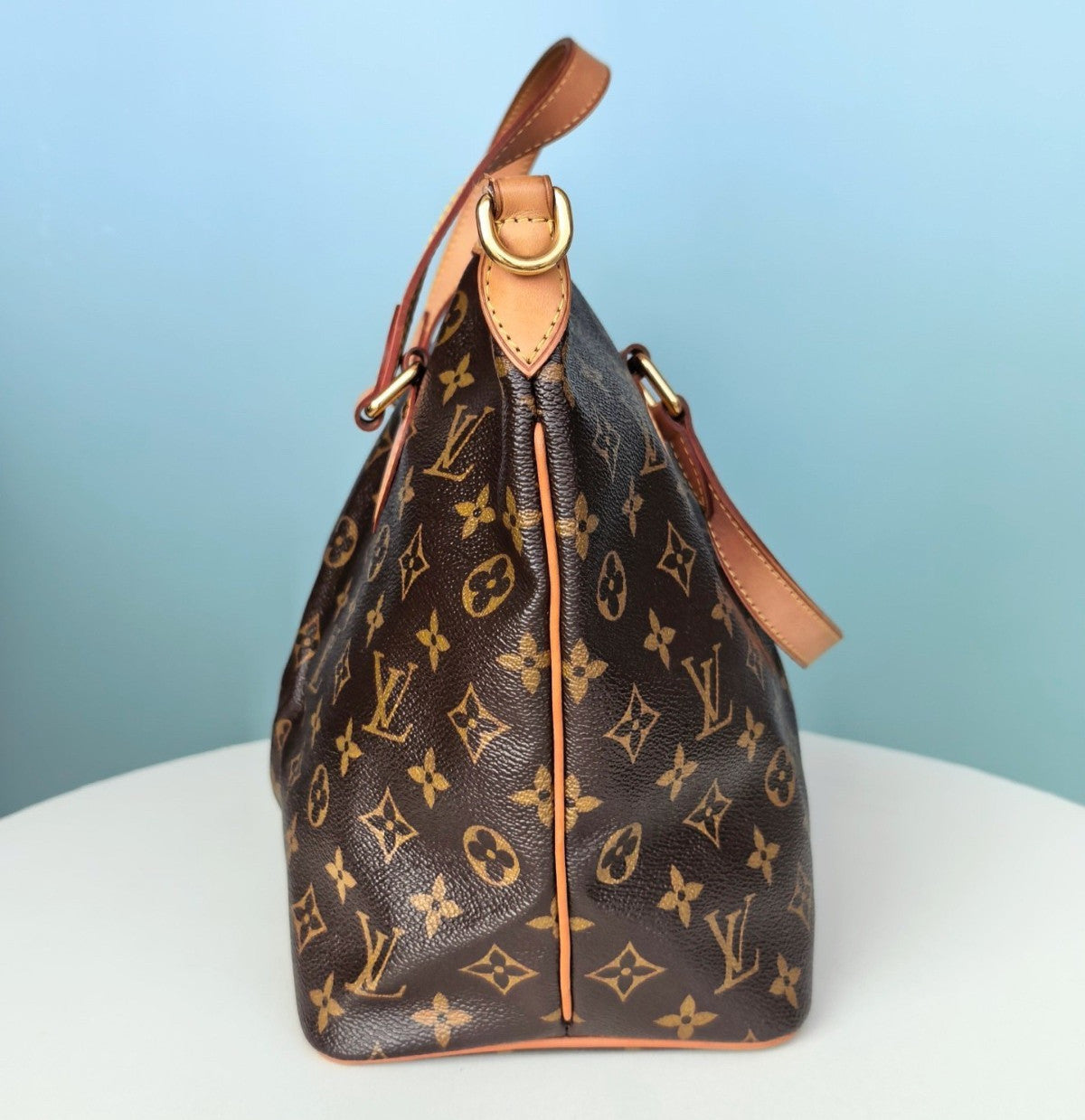 Louis Vuitton Palermo PM Monogram Top Handle Crossbody Brown Gold Women Classic