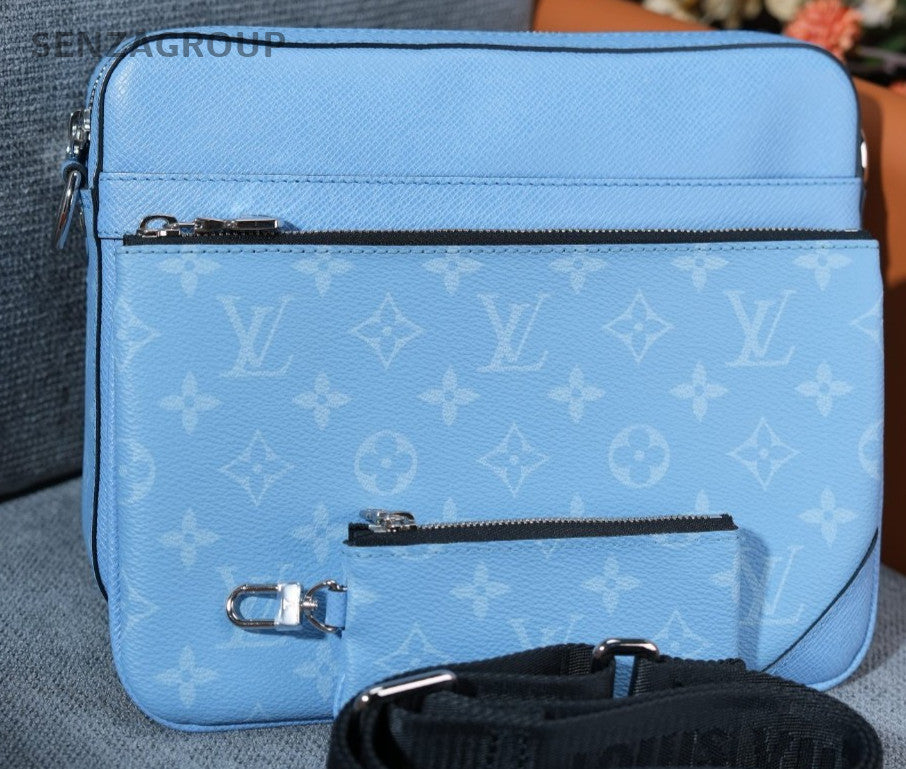 Louis Vuitton Monogram Zipper Detachable Strap Shoulder Bag Blue Black Women