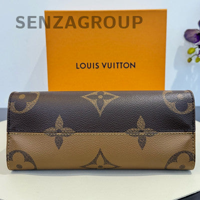Louis Vuitton OnTheGo MM Monogram Tote Bag Brown Gold Hardware