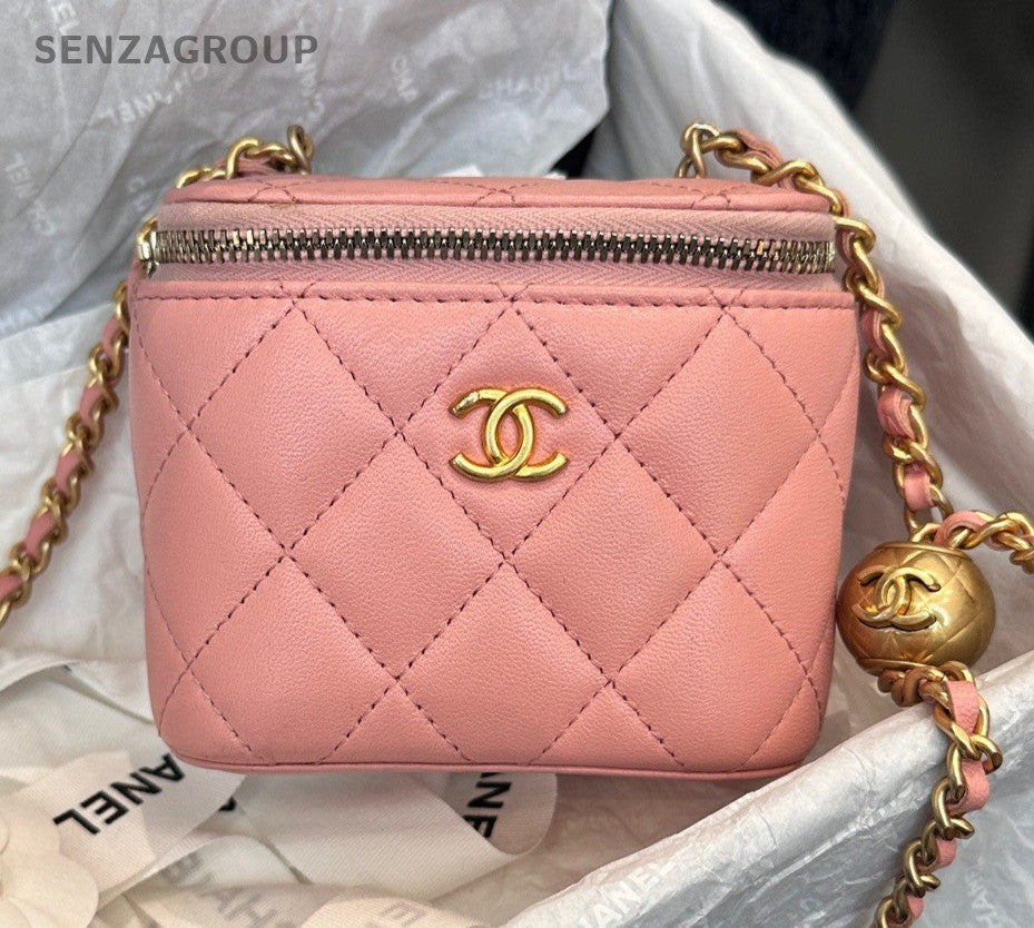 Chanel Vanity Case Chain Shoulder Bag Crossbody Pink Gold Women Diamond Fashion