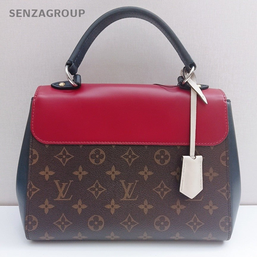 Louis Vuitton Cluny BB Top Handle Bag Crossbody Brown Red Gold Women Classic