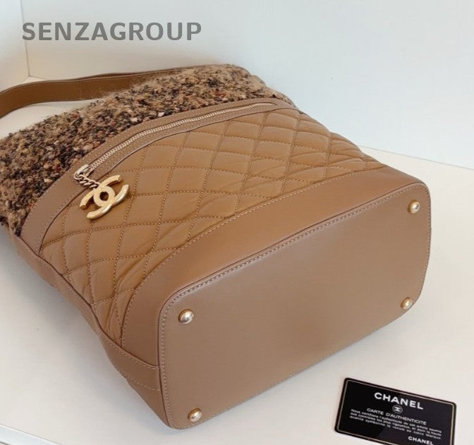 Chanel Diamond Hobo Shoulder Bag Brown Gold Used Women Classic