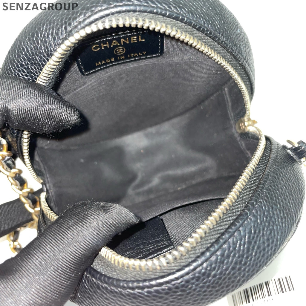 Chanel Black Caviar Leather Double C Round Bag Chain Shoulder Crossbody
