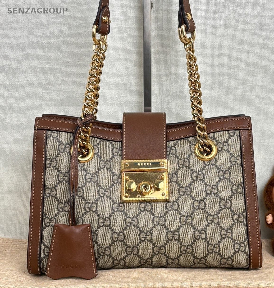 Gucci Padlock PM Chain Shoulder Bag Brown Beige Gold Women Classic
