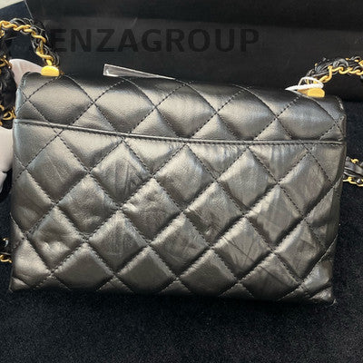 Chanel 23K Classic Black Gold Quilted Chain Shoulder Crossbody Bag
