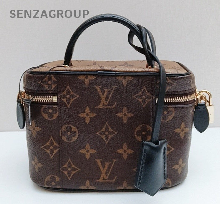 Louis Vuitton Monogram Chain Crossbody Top Handle Bag Brown Gold Women Classic