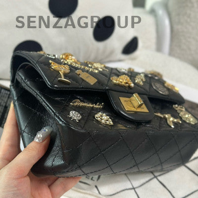Chanel 2.55 Mini Flap Bag Black Gold Chain Shoulder Crossbody Classic