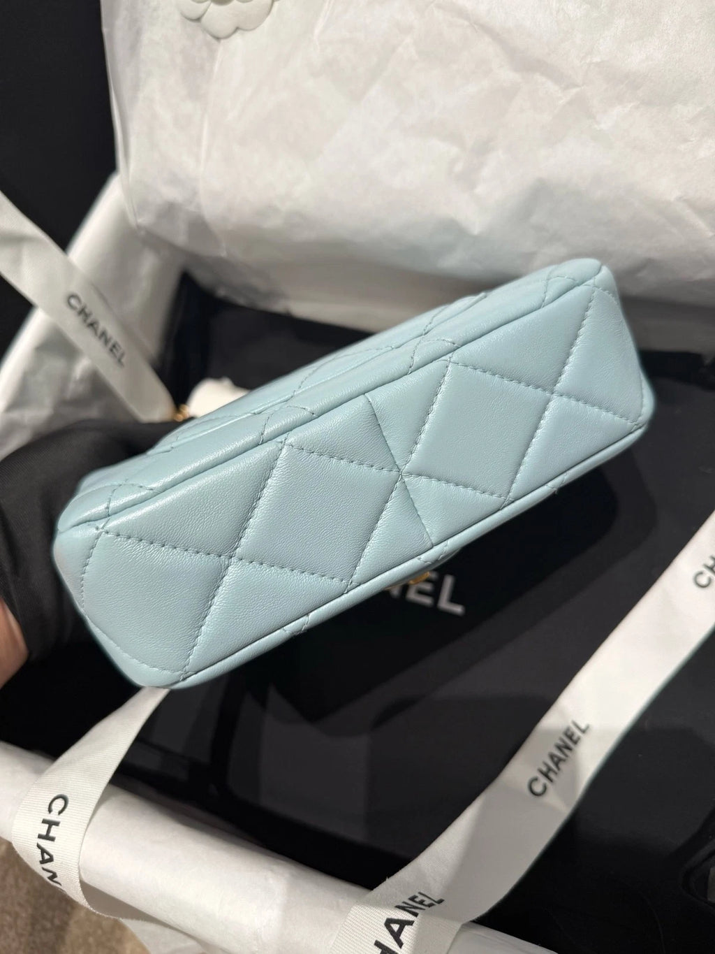 New CHANEL Lamskin Enamel Buckle CF Mini Crossbody Bag For Women