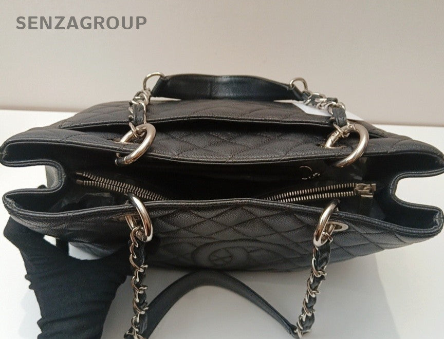Chanel GST Calfskin Chain Shoulder Bag Black Silver Women Classic Fashion