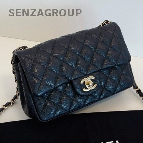 Chanel Classic Flap Mini Chain Diamond Shoulder Bag Crossbody Black Gold Women