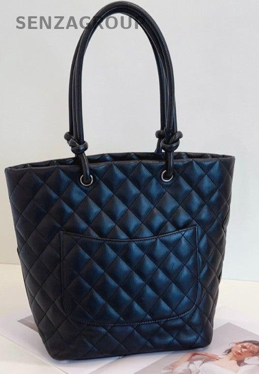 Chanel SoBlack PM Tote Quilted Top Handle Shoulder Bag Black Women