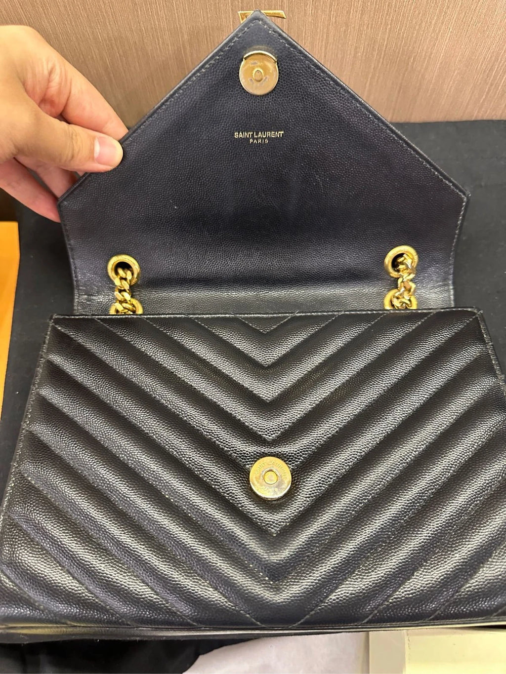 YSL Black Gold Medium Calfskin Envelope Shoulder Bag For Women